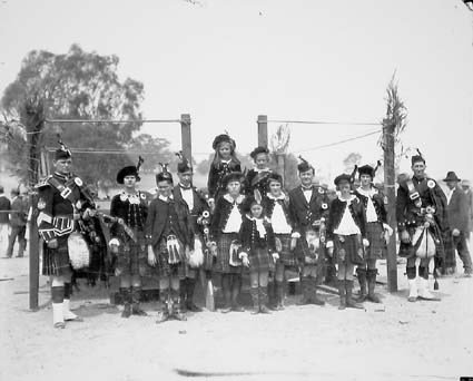 Burns Club, Highland gathering at Acton Sports Ground, 1926-1927 - Junior dancers and pipers, McCorchindale was the piper