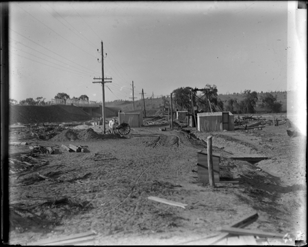 Sewerage excavations and Commonwealth Avenue. Bridge embankment.