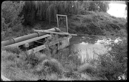 Kingston Power Station. Water supply pipes for boiler feed and cooling from a weir in the Molonglo River. Also used as a swimming pool as the water discharged from the power station was slightly warmer than the river.