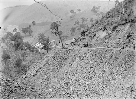 Road construction work (Uriarra Road). Murrumbidgee River on the left.