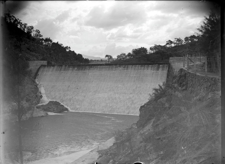 Cotter Dam Wall and stilling pond , from below spillway