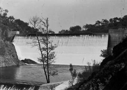 Cotter Dam wall and stilling pond below the spillway