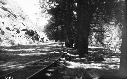 Light railway alongside the Cotter River to service the  Cotter Dam 