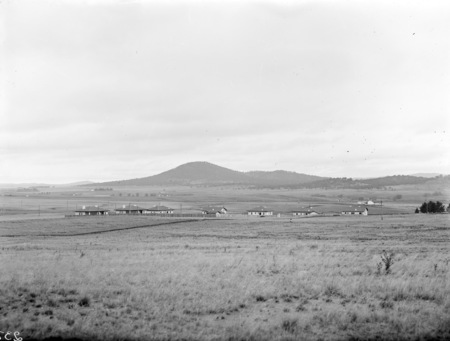 St Johns Church and Mount Ainslie from Blandfordia (Forrest), Franklin Street houses.