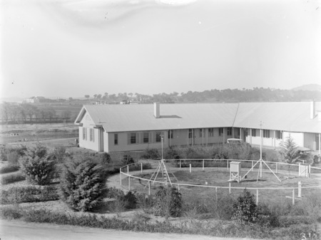 Rear of Acton Offices showing meteorological instruments.