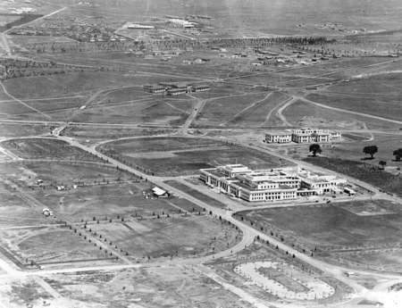 Aerial view showing Parliament House, East Block, Forrest and Kingston.