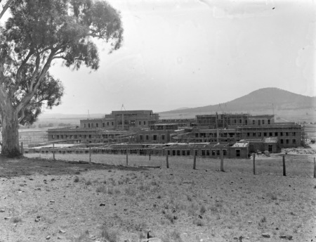 Parliament House under construction from Camp Hill.