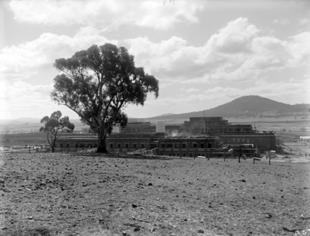 Parliament House under construction from Camp Hill.