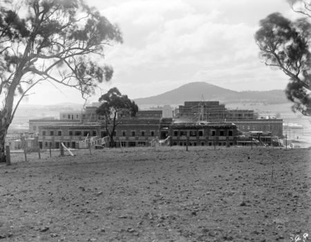 Parliament House under construction from Camp Hill.