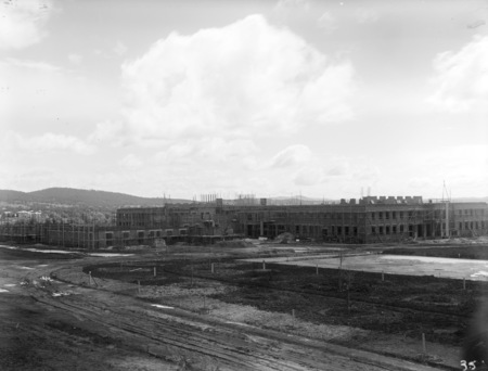 Parliament House under construction, from Queen Victoria Terrace.