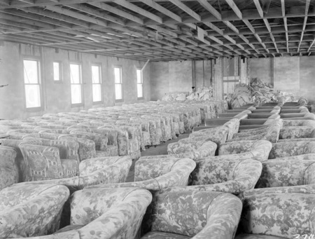Interior of Hotel Canberra with stored furniture.