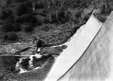 Cotter Dam and stilling pond from north side of wall.