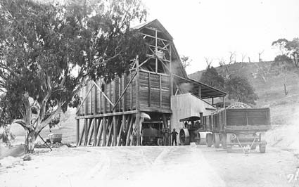 Mugga Quarry crushing plant with steam lorry and road roller - Two waggons loaded with gravel to be hauled by steam traction engine