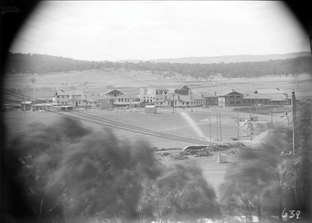 Hotel Canberra under construction from the west - Brickworks railway in foreground