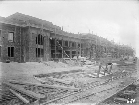 Parliament House before plastering, brickworks railway in front.