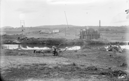 Beginning of work on Commonwealth Avenue Bridge over the Molonglo River.
