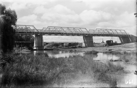 Rebuilt Commonwealth Avenue Bridge over Molonglo River, temporary bridge in background.