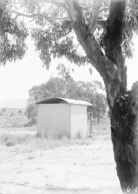 The map/plan hut at the site of the surveyors' camp below Parliament House, Canberra.