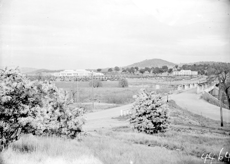Parliament House, West Block and Commonwealth Avenue Bridge from City Hill.