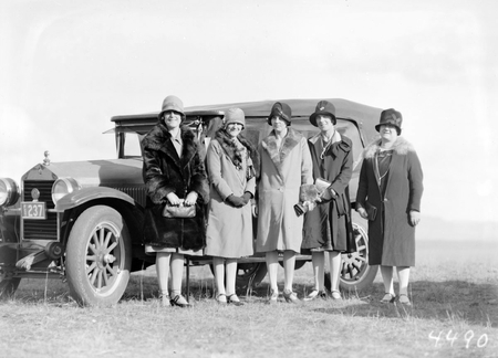 Ladies with a Fiat motor car at a polo carnival, Campbell Park.