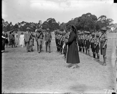 Boy scouts reviewed by Lord Baden Powell.