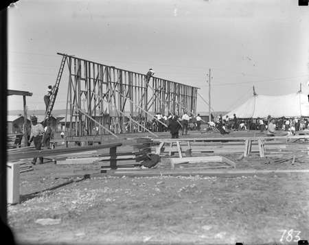 Causeway Hall. Erecting one of the walls.