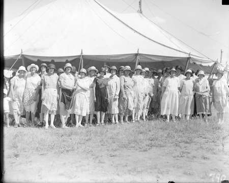 Group of ladies at a marquee, Acton racecourse.