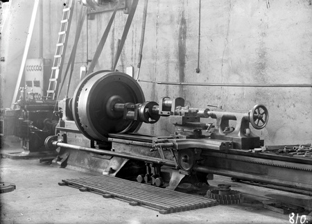 Kingston Power Station workshops - Large engine lathe, with crankshaft