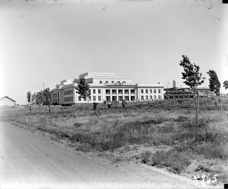 Parliament House from the west with young trees