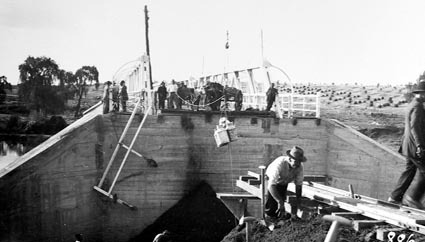 Commonwealth Avenue Bridge under repair - Note flying fox carrying supplies
