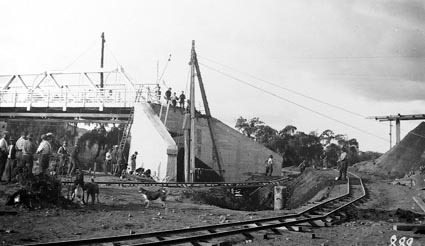 Commonwealth Avenue Bridge under repair with construction tramway