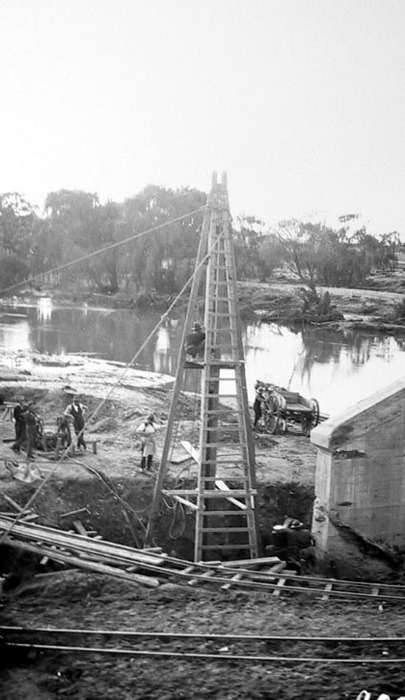 Commonwealth Avenue Bridge under repair showing construction tramway