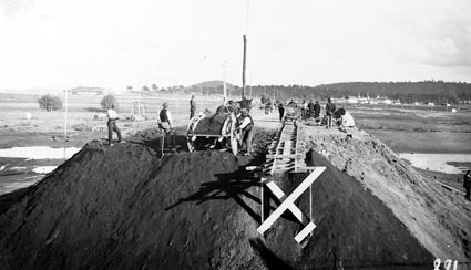 Commonwealth Avenue Bridge under repair showing construction tramway
