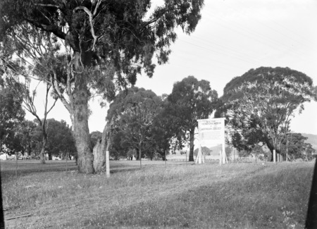 Site of Australian Institute of Anatomy with notice board.