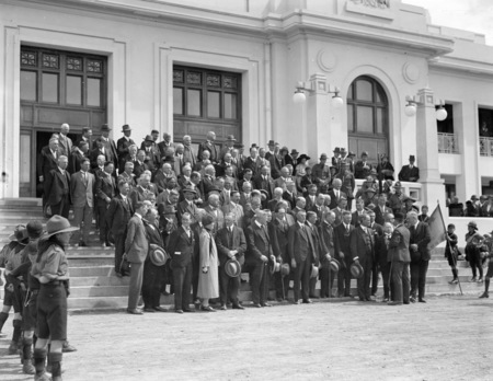 Empire Parliamentary Association delegates on the steps of Parliament House.