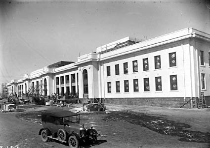 Front of Parliament House from NE showing Morris motor car