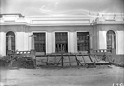Parliament House under construction, front entrance steps