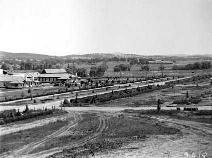 Commonwealth Avenue looking north from West Block showing Hotel Canberra and Hotel Acton