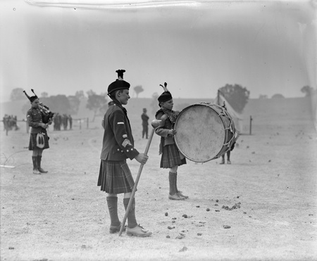 Pipe Major, drummer and piper at Highland Games, Acton Flats