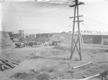 Commonwealth Avenue Bridge embankment under repair following 1925 floods