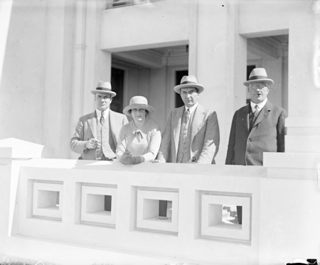 Rt Hon Stanley Melbourne Bruce and Mrs Bruce with Sir John Butters and Sir John Hanson at Parliament House construction.