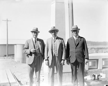 Rt Hon Stanley Melbourne Bruce with Sir John Butters and Sir John Hanson at Parliament House.