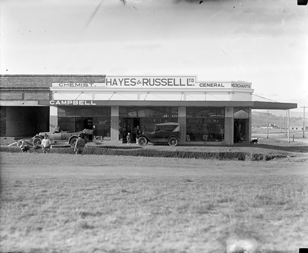 Shops at Kingston. Hayes and Russell Ltd, General Merchants and Campbell, Chemist.