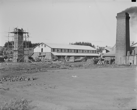 Canberra Brickworks showing smoke stacks and building for the kilns.