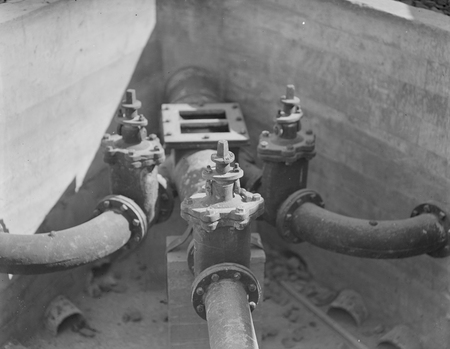 Water pipe valves at the Weston Creek sewerage treatment works.