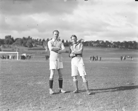 Captains of the two soccer teams at Acton Sports Ground.