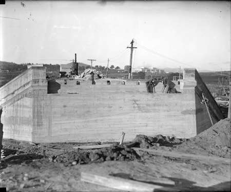 Concrete abutments on Commonwealth Avenue Bridge, June 1926.