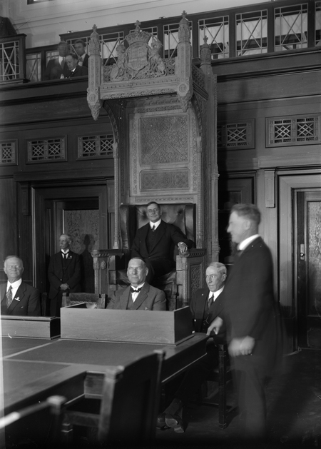 House of Representatives Chamber and presentation of Speakers Chair by Marquis of Salisbury.