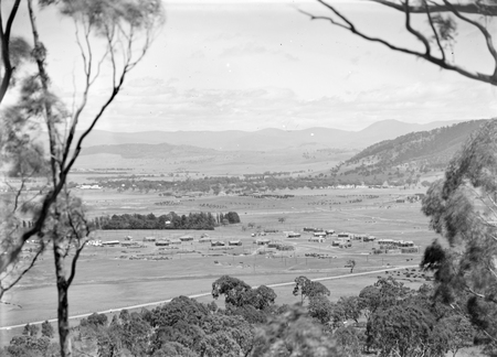 View from Mt Ainslie over Reid area showing Civic Centre under construction and Acton area.