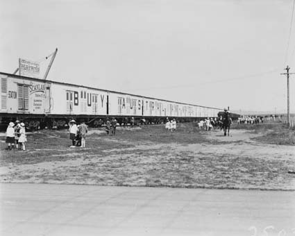 The Great White Train at Kingston railway yards - 16 carriages used to promote buying Australian made goods